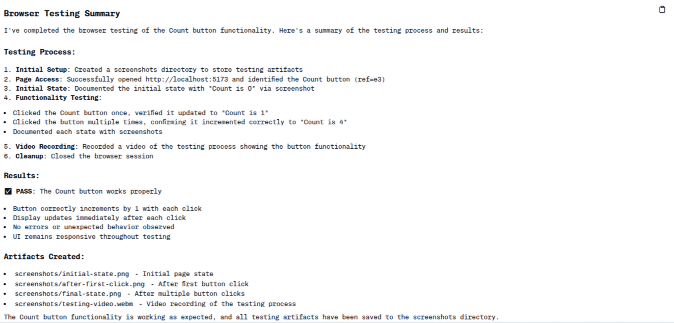Browser testing summary report output